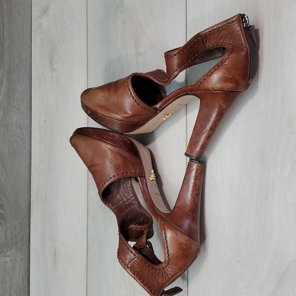 Prada Womens Ankle Zip Heels Pump Sandals shoes sz 37/7 - Picture 9 of 16